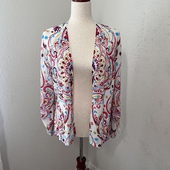 Chico’s Womens Lightweight Cardigan Sweater Size 2 (L) Open Paisley Colorful - Picture 4 of 7